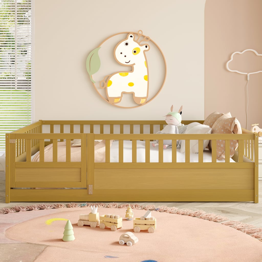 Full Size Floor bed, integral construction with super high security barrier, door, children's floor bed frame