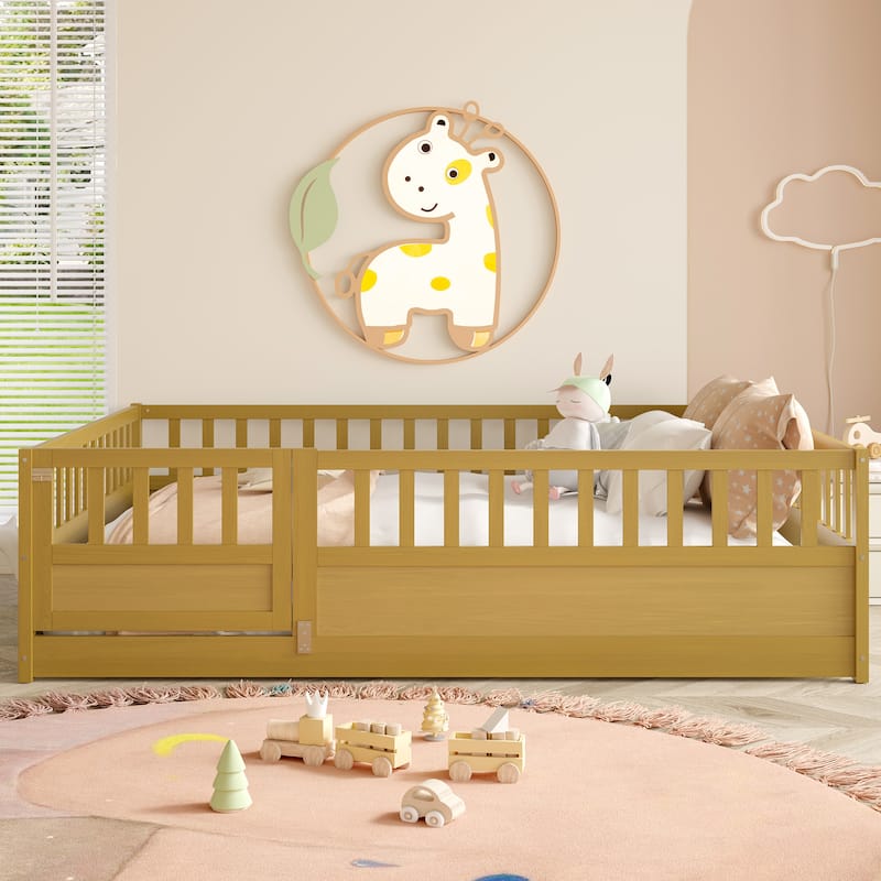 GDF Studio - Camden Modern Nursery Pine Montessori Floor Bed with Door & High Safety Barrier