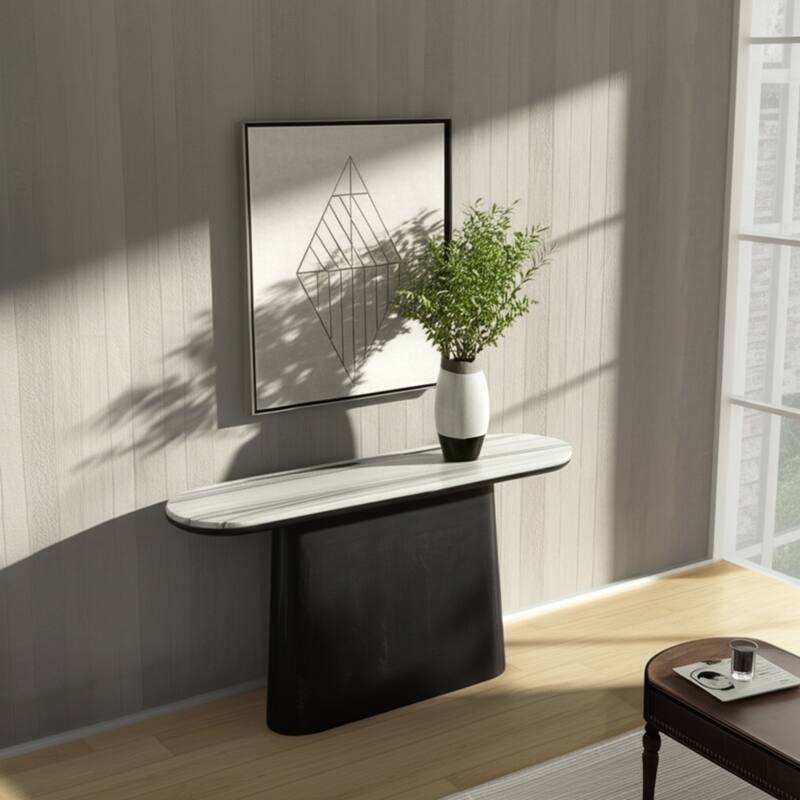 Mango Wood Stone Top Console Table Valencia Design - 33" Black - 54" x 16" x 32.5"