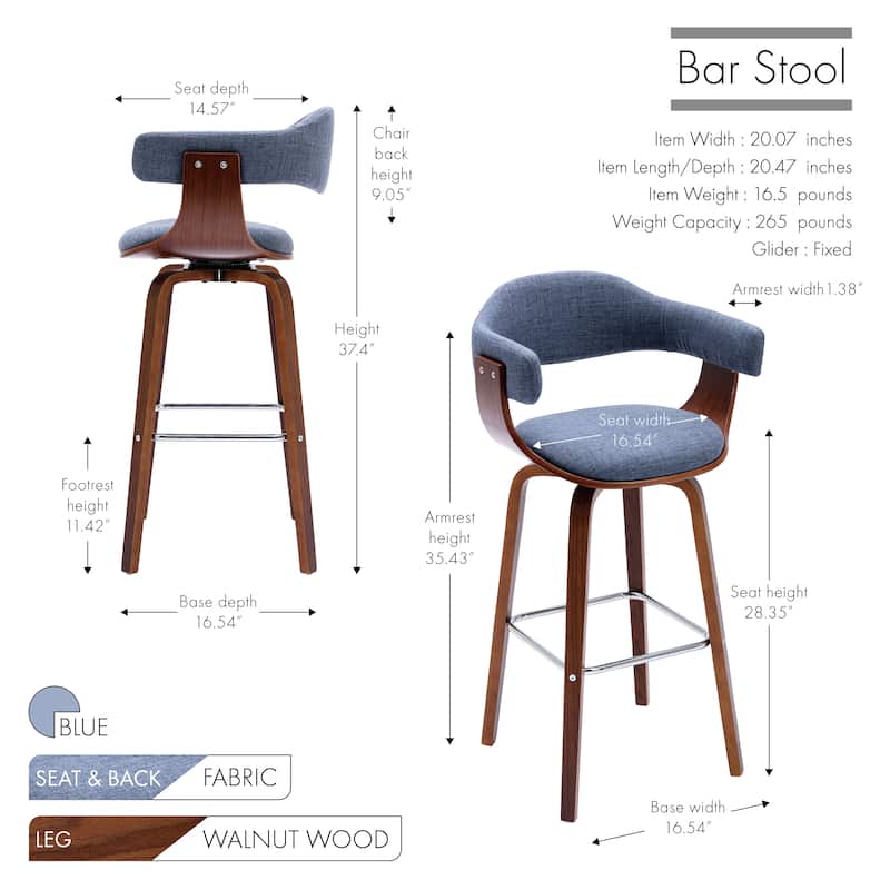 Porthos Home Xen Swivel Fabric Mid-Century Bar Stool