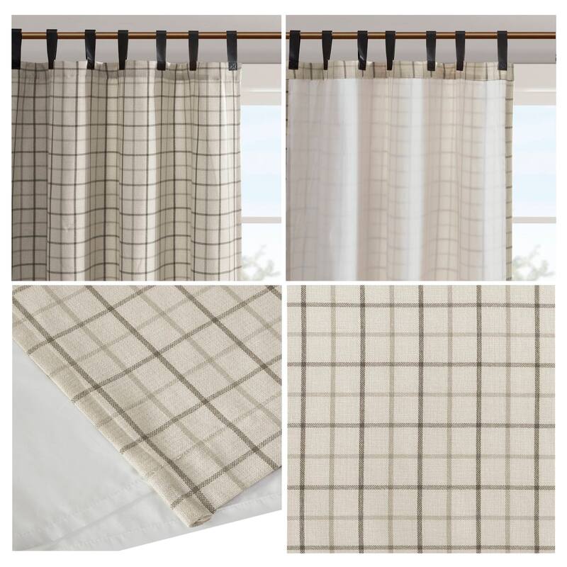 Madison Park Anaheim Plaid Faux Leather Tab Top Single Curtain Panel with Fleece Lining