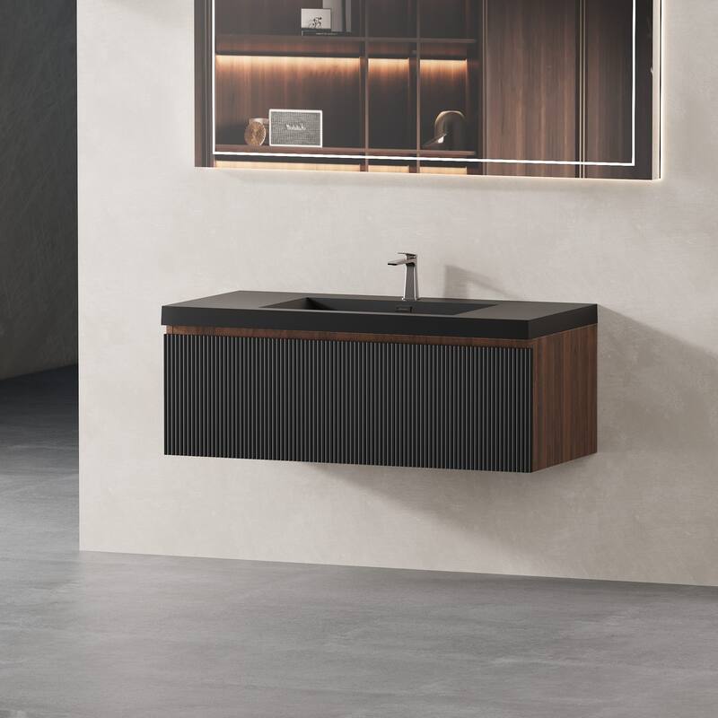 Wall Mounted Bathroom Vanity with Solid Surface Sink