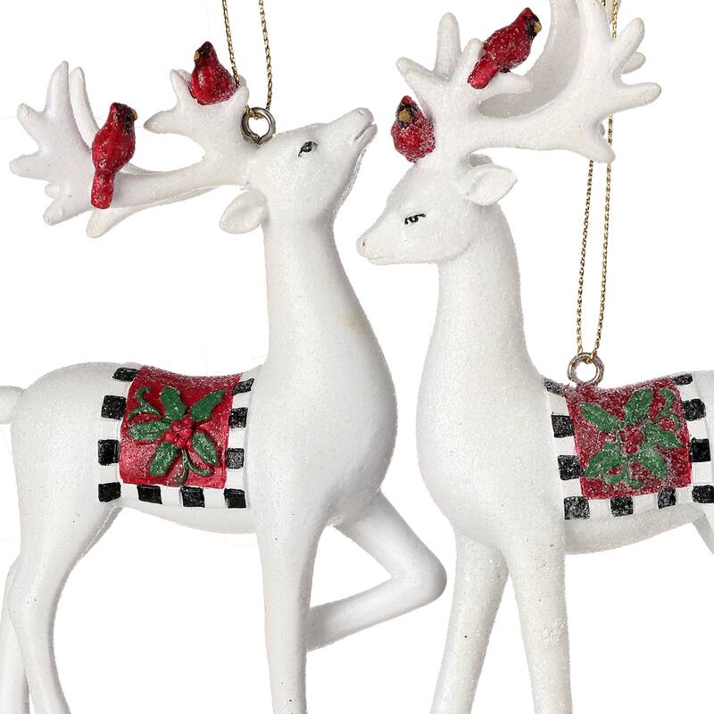 5.5" Resin Deer With Check Ornament Set of 2