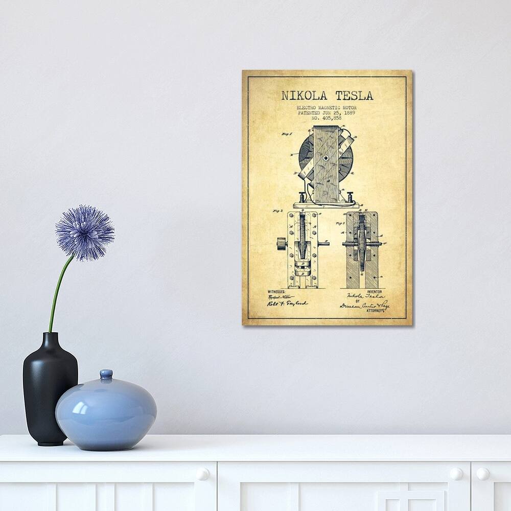 iCanvas "Electro Motor Vintage Patent Blueprint" by Aged Pixel Canvas Print