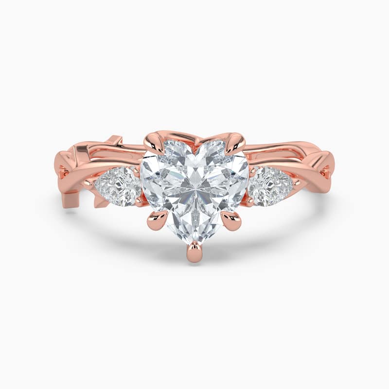 Auriya 14k Gold Heart Lab Grown Diamond Thorn Vine Three Stone Hidden Halo Engagement Ring 1 to 5 ct. tw. (F-G, VS) - 5.5 - 1.50 carats - Rose