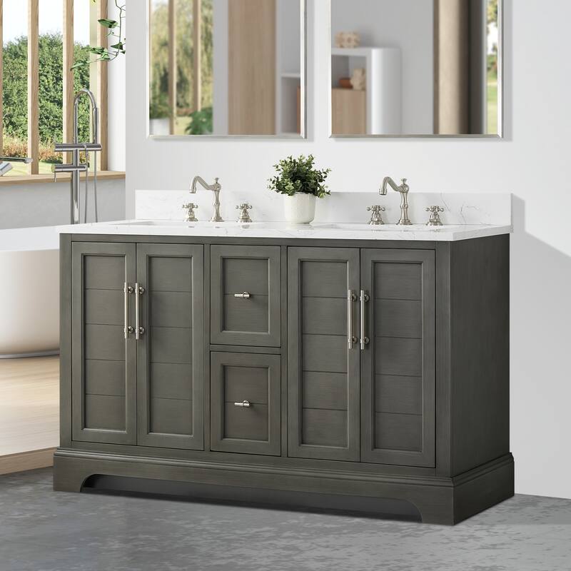 Vanity Art 54" Double Sink Bathroom Vanity with Top & Backsplash