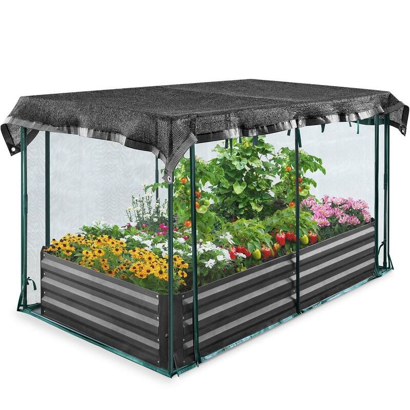 Quictent Galvanized Raised Garden Bed with Crop Cage Plant Protection Net Tent