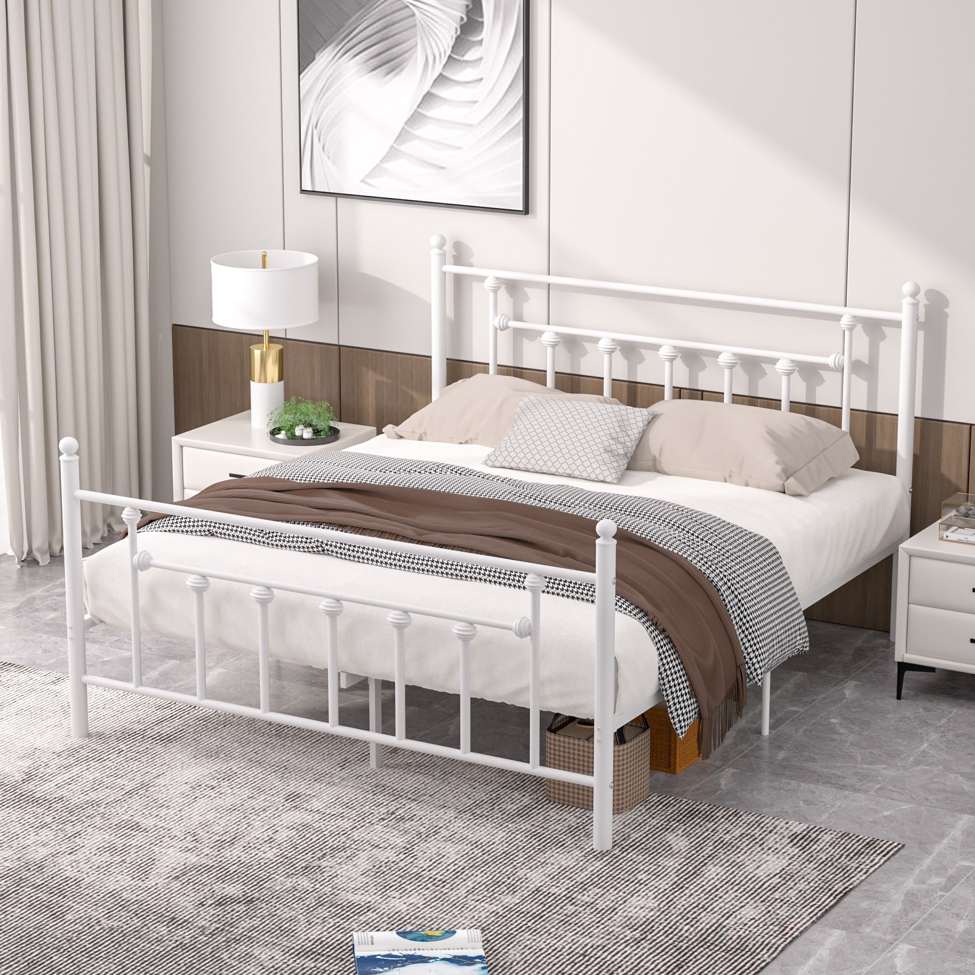 14 Inch Metal Victorian Platform Bed Frame with Headboard and Footboard, Heavy Duty Mattress Foundation with Steel Slats Support