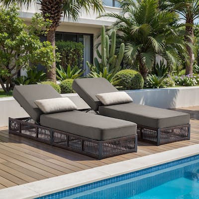 Gymojoy Outdoor Patio Chaise Lounge Chair, Luxury Rattan Recliner with 6-Position Backrest & 5-Inch Thick Cushions Set of 2
