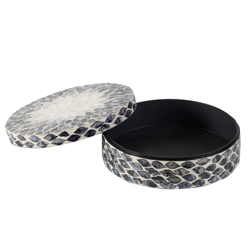 Mosaic Tile Floral Design Box with Lid - 10" - Black and White