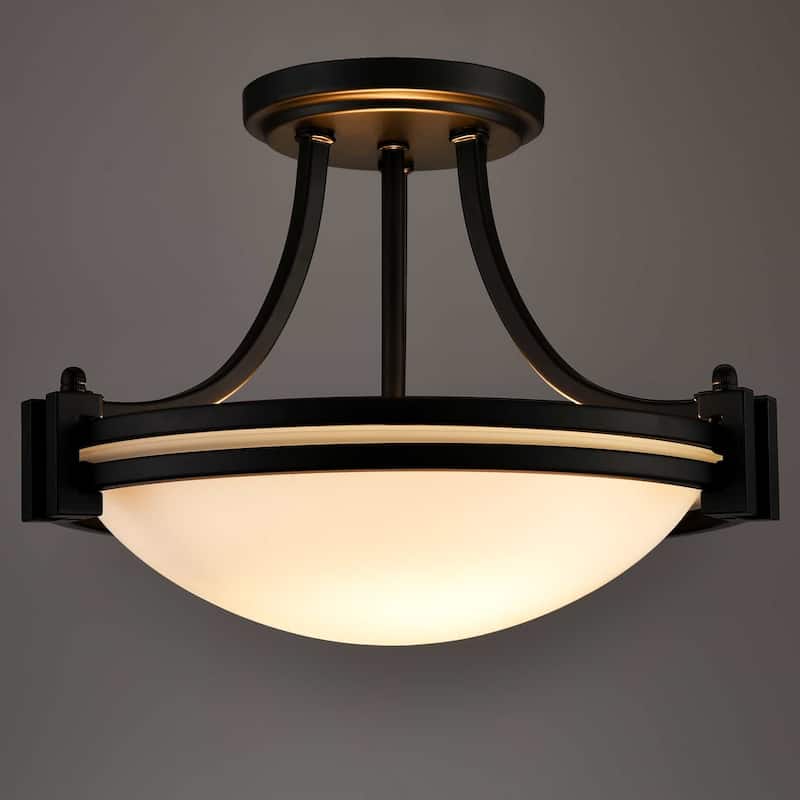 Manarola Semi Flush Mount Ceiling Light Milk Glass Shade 2-Bulbs