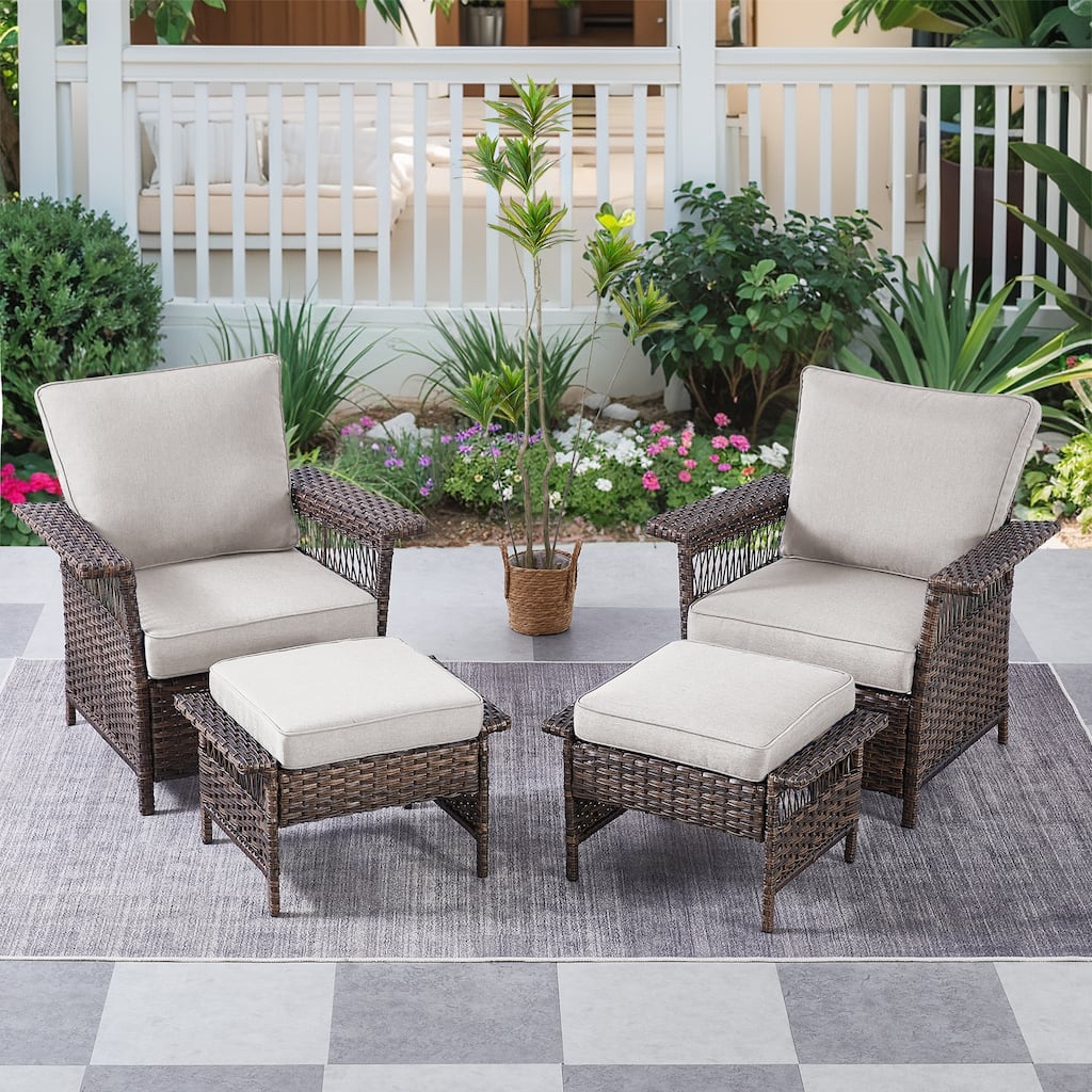 Gymojoy 5 Pieces Rattan Outdoor Patio Conversation Sets - Brown