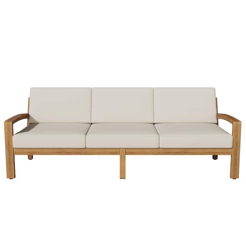 L Shape 3pcs Sectional Patio Sofa Set - Teak+ Beige