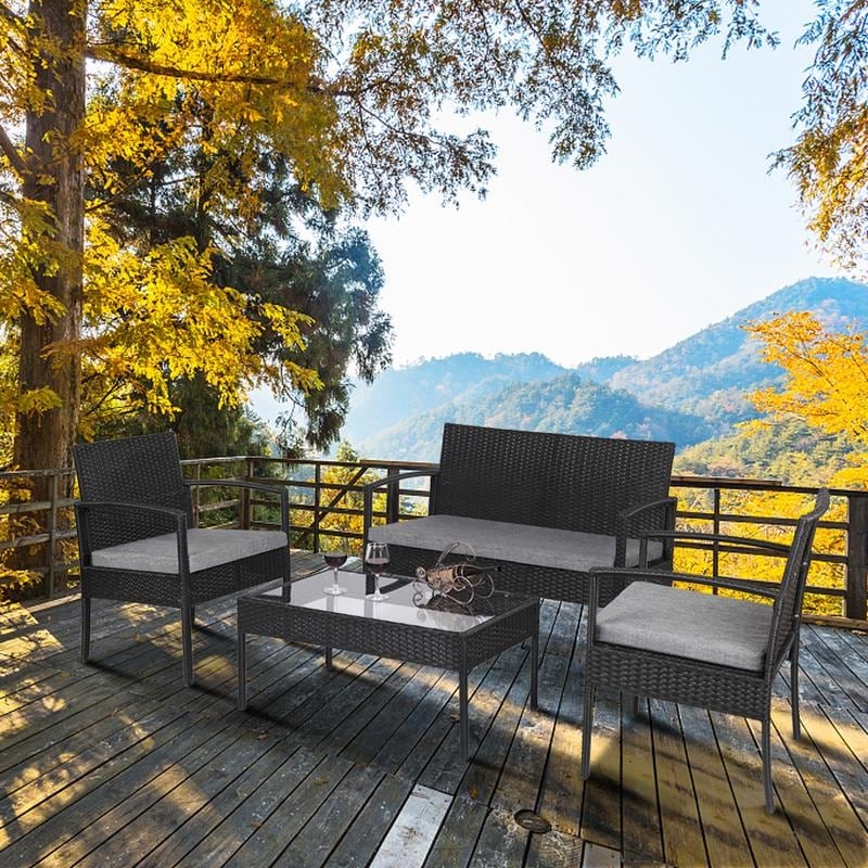 Oshion Garden Furniture Wicker Chair Wicker Sofa Set with End Table Set of 4
