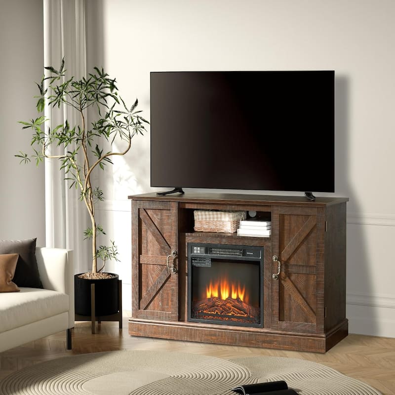 Roomfitters Farmhouse Classic Media TV Stand, Entertainment Console with 18" Electric Fireplace Insert