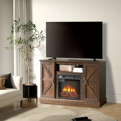 Roomfitters Farmhouse Classic Media TV Stand, Entertainment Console with 18" Electric Fireplace Insert