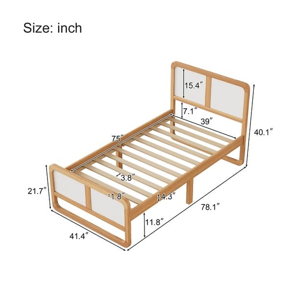 Twin Size Solid Wood Platform Bed, Walnut & White
