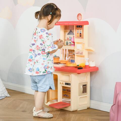 Qaba Kids Kitchen Play Set Role Play Cooking Toy, Educational Pretend Playset Game, w/ Water Circulation Spray Music Sound Light