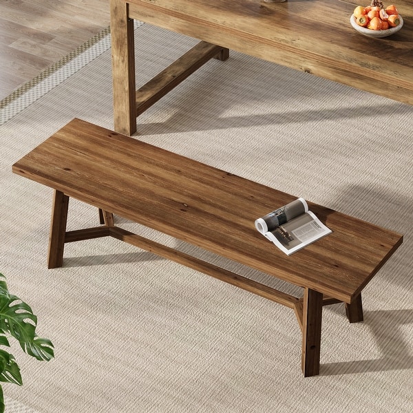 slide 2 of 16, 55'' Solid Wood Dining Bench, Farmhouse Long Bench for Kitchen Entryway Dark Brown
