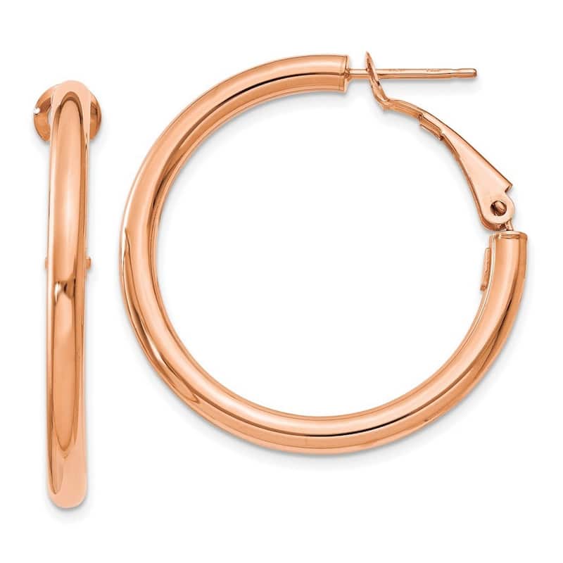 Curata 14k Rose Gold 3x25mm Polished Round Hoop Earrings