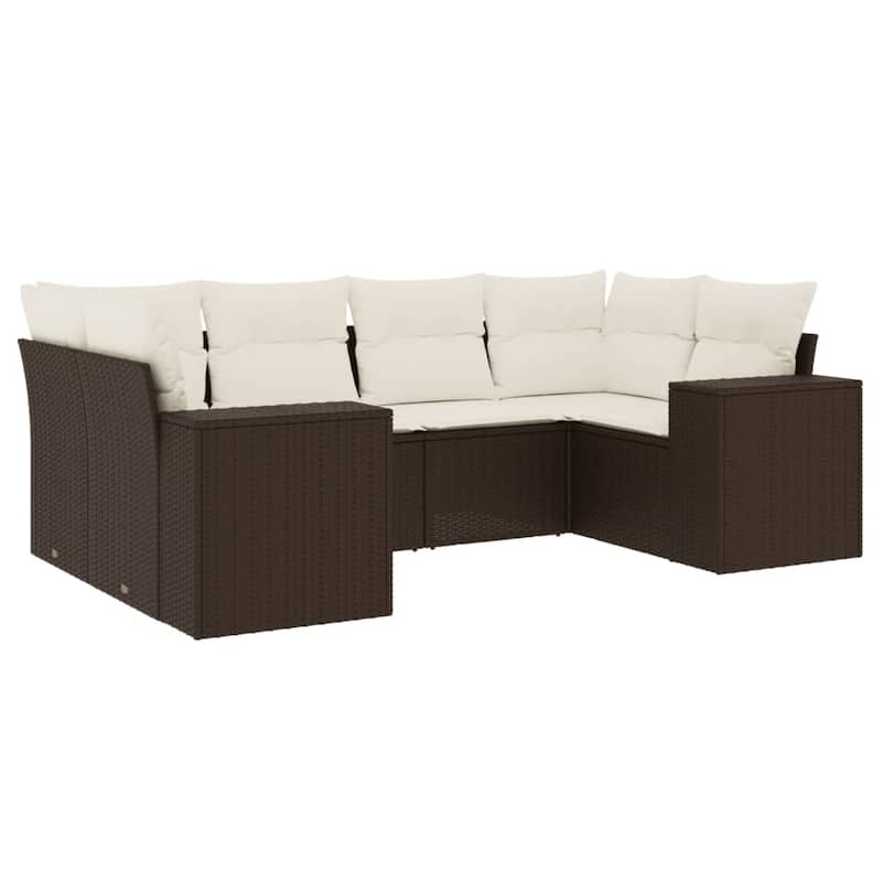 vidaXL Patio Sofa Set with Cushions Outdoor Furniture 6 Piece Poly Rattan - 24.4 x 32.7 x 27.2 in