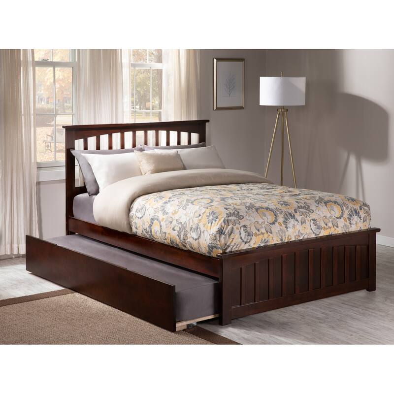 Mission Wood Platform Bed with Matching Footboard and Twin XL Trundle
