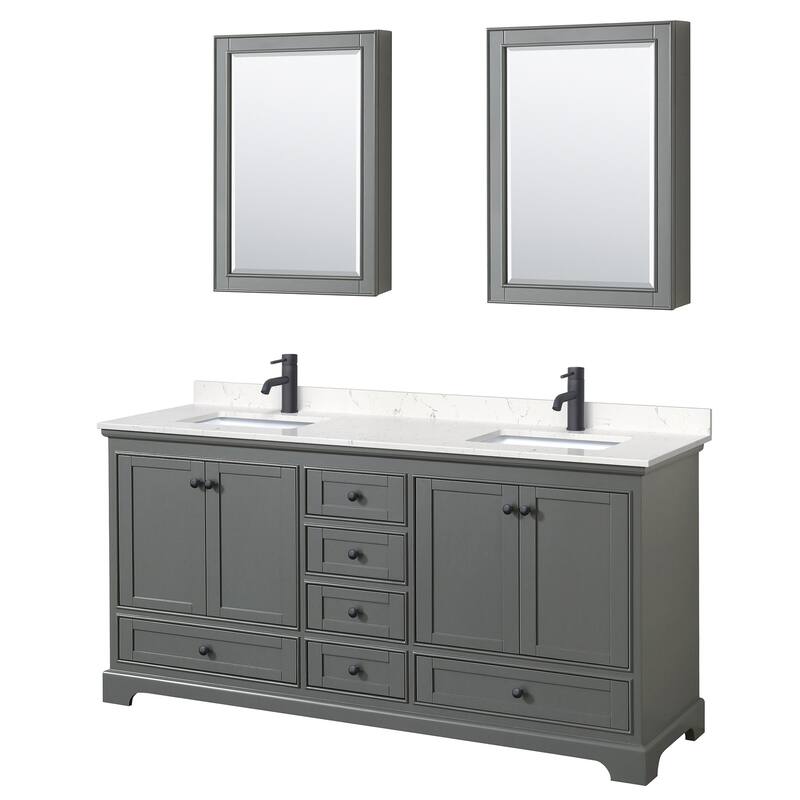 Wyndham Collection Deborah 72" Free Standing Double Basin Vanity Set - Dark Gray / Carrara Cultured Marble Top / Matte