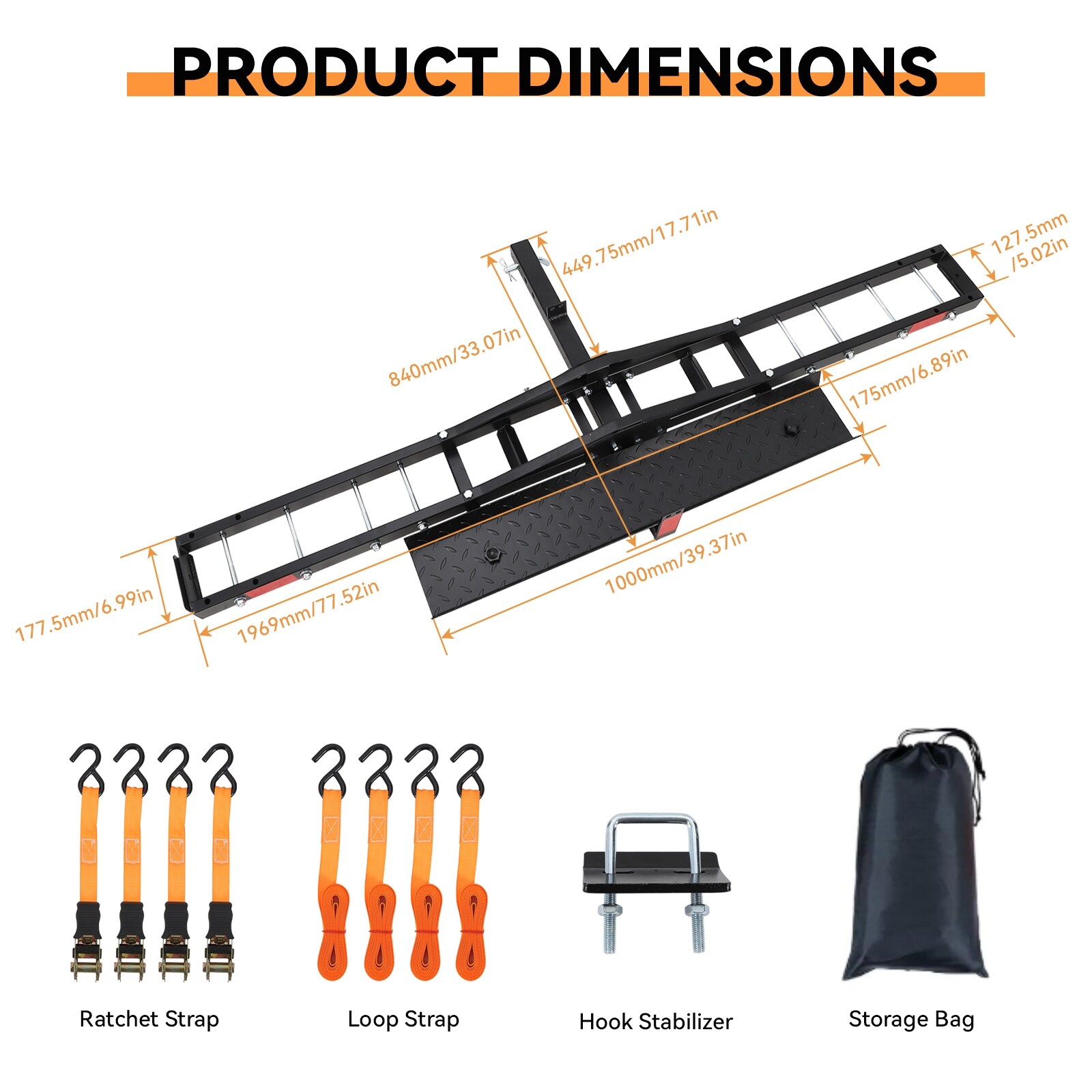 500lb Motorcycle Hitch Carrier Rack With Ramp - Steel Dirt Bike Scooter Hauler For 2" Receiver