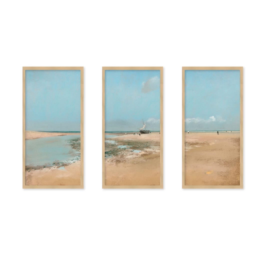 "Beach At Low Tide" Set of Three Framed Textured Wall Art - Multi-Color