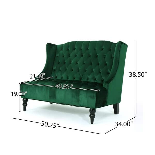 dimension image slide 3 of 4, Leora Modern Glam Tufted Velvet Wingback Loveseat by Christopher Knight Home