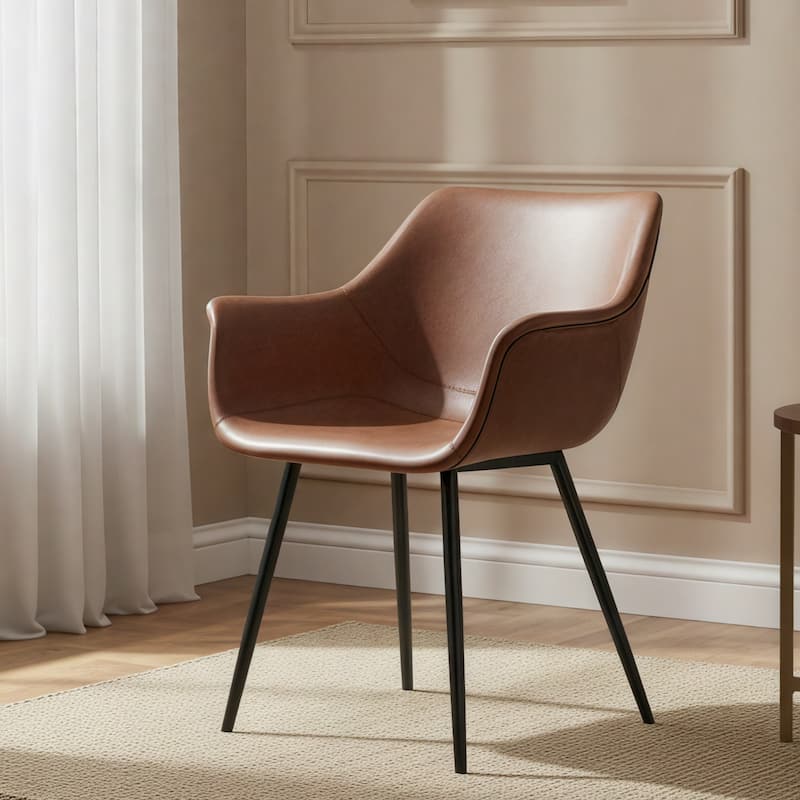 Markley Mid-Century Modern Vegan Leather Dining Chair - Waterproof Kitchen Side Chair with Matte Black Metal Legs