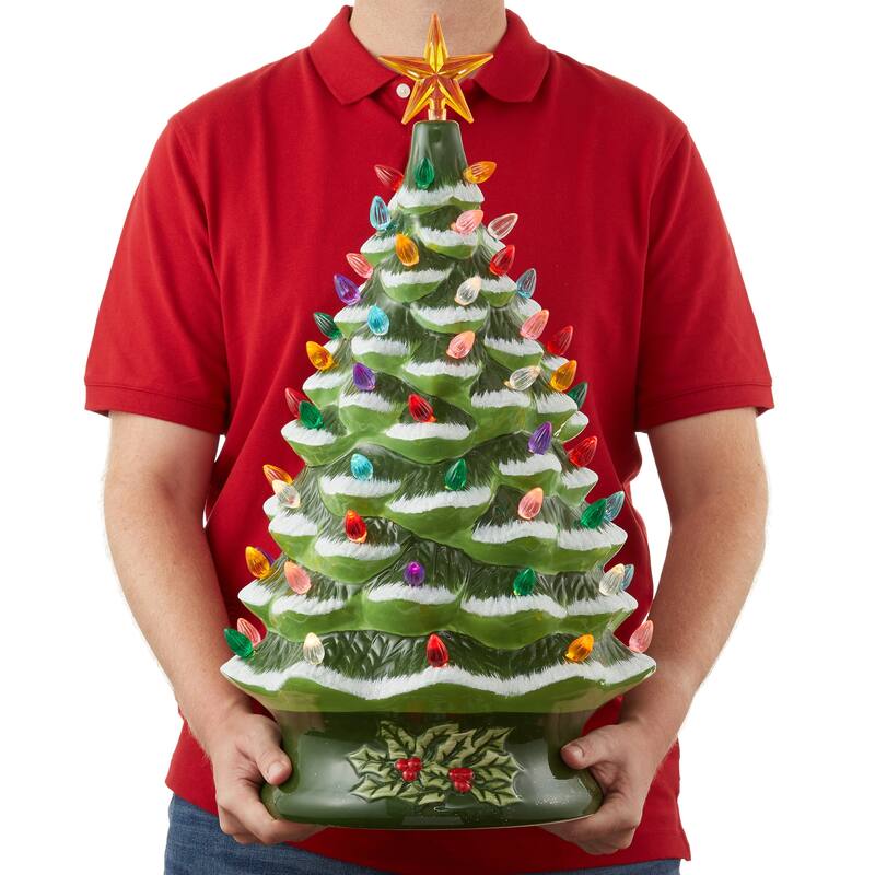 24in Hand Painted Ceramic Christmas Tree PreLit Tree with Star