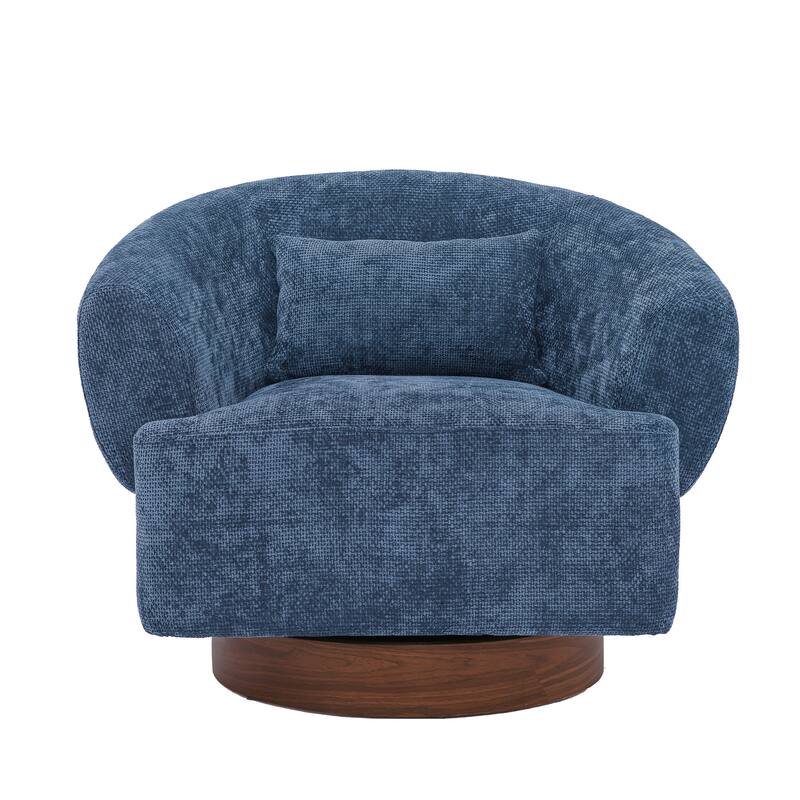 Set of 2 Chenille Upholstered Swivel Barrel Accent Chair with Solid Wood Base for Living Room