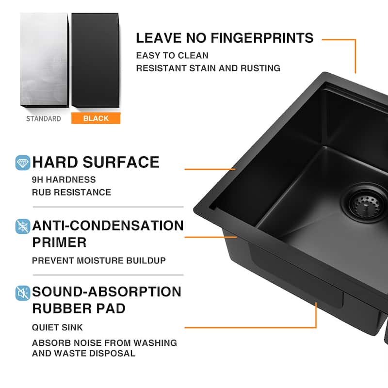 33 inch Upgrade Black Doubel Bowl Undermount Workstation Stainless Steel Sink, 18 Gauge Single Bowl Stainless Steel