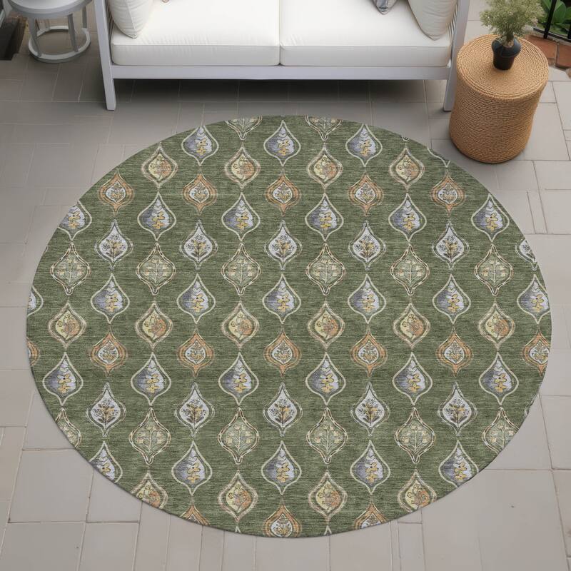 Machine Washable Indoor/ Outdoor Casual Greenwood Chantille Rug - Olive - 8' x 8'