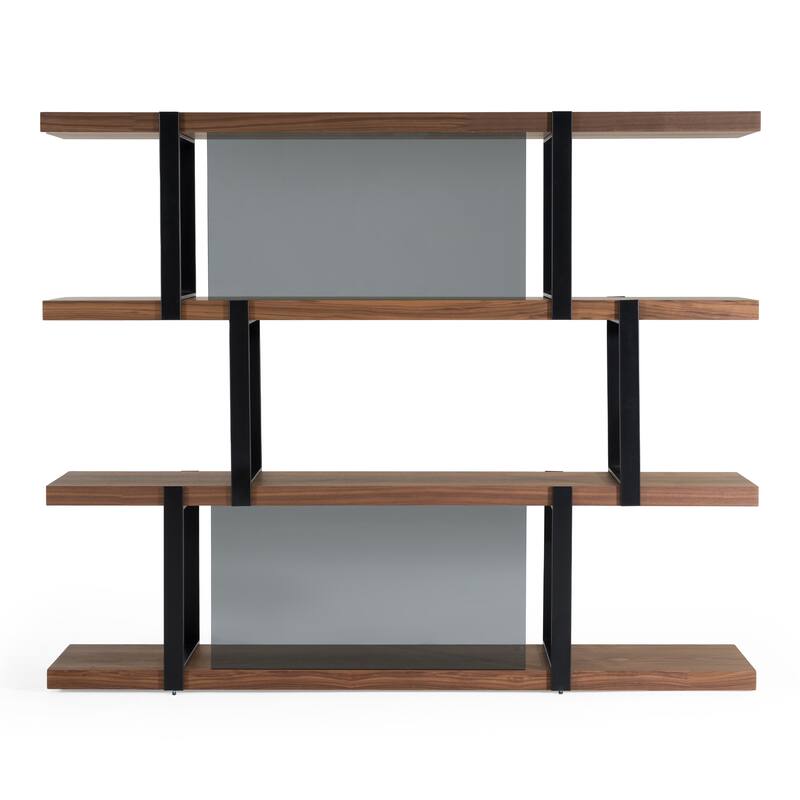 Modrest Brewer Modern Walnut & Black Bookshelf