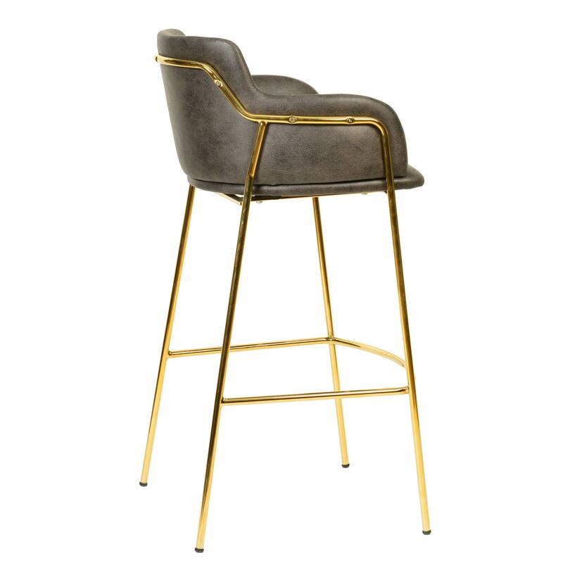 LeisureMod 40" Low-Back Velvet Upholstered Bar Stool with Gold Stainless-Steel Frame for Home Living Room Kitchen & Bar