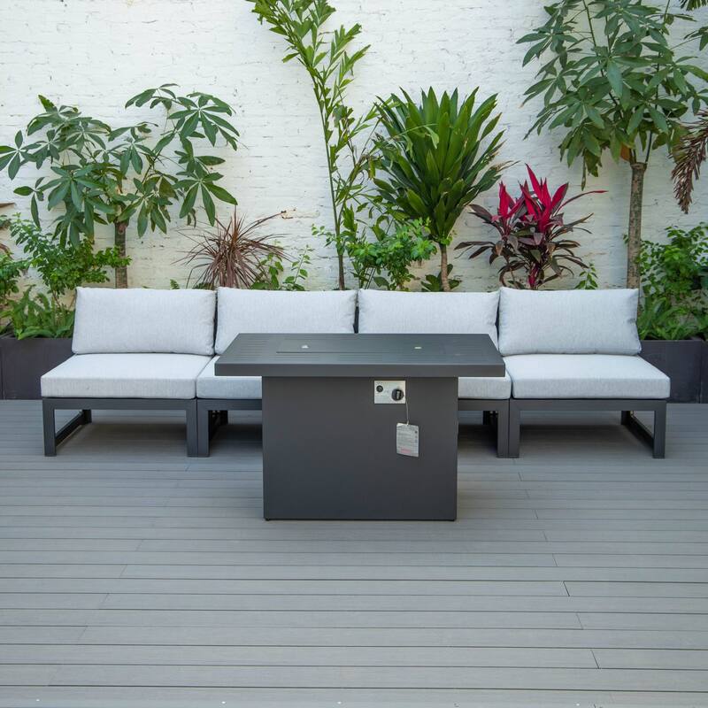 LeisureMod Chelsea 5-Piece Outdoor Patio Chairs and Fire Pit Table Set