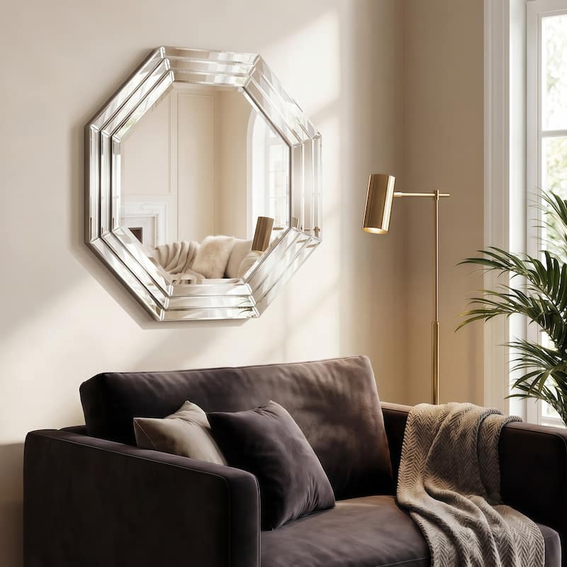 Multi-Faceted Framed Octagon Wall Mirror, Ready to Hang, 32" x 32" - Clear - 32 x 32