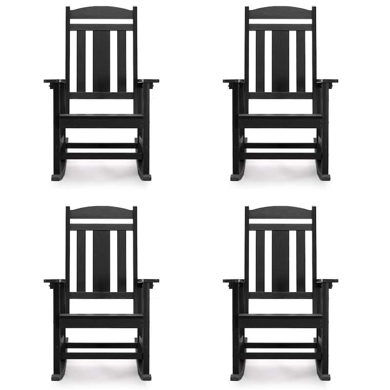 LUE BONA Plastic Outdoor Patio Adirondack Rocking Chairs For Porch Set of 4 - 34.6"D x 28"W x 43.7"H