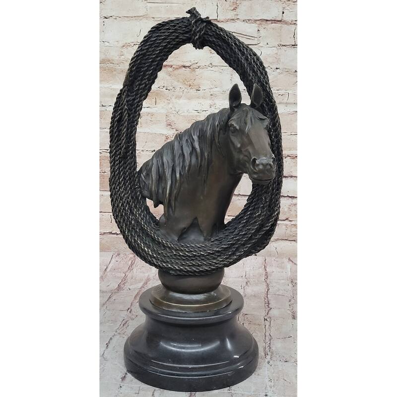 Equestrian Horse Lover Horses Bust Original Art Bronze Sculpture Statue Figure On Marble Base