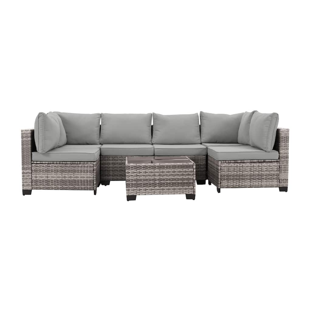 7-Piece Wicker Patio Conversation Set with Cushions,6 Sofas, 1 Table