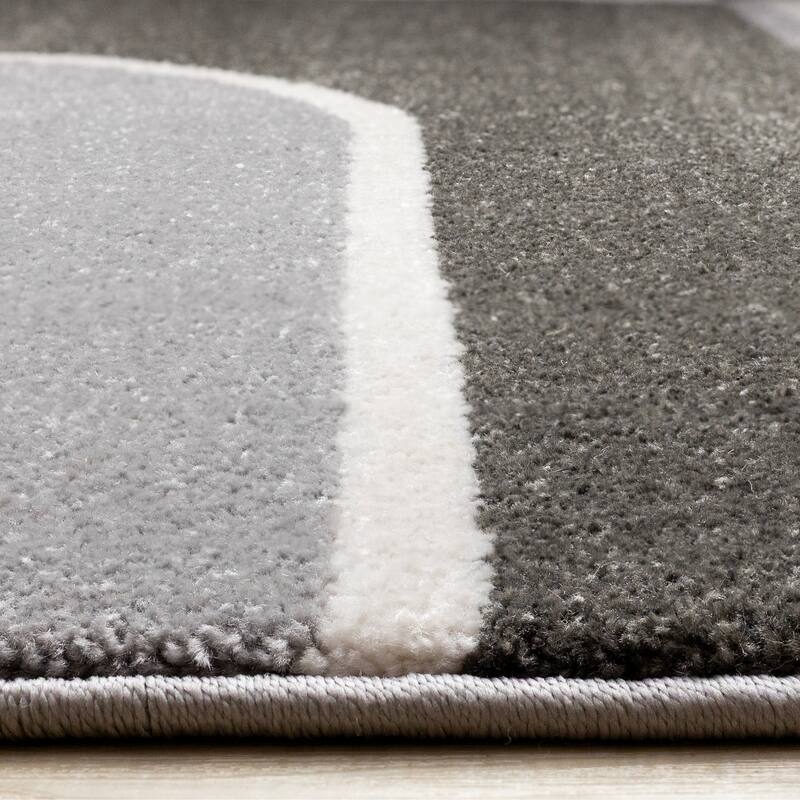 Grey Black White Mid Century Geometric High-Traffic Rug