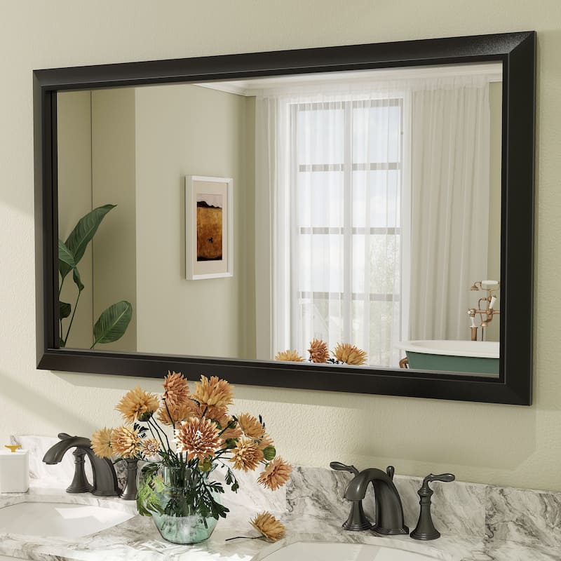 Beveled Metal Rectangle Framed Bathroom Vanity Tempered Glass Mirrors - 50" x 30" - Black