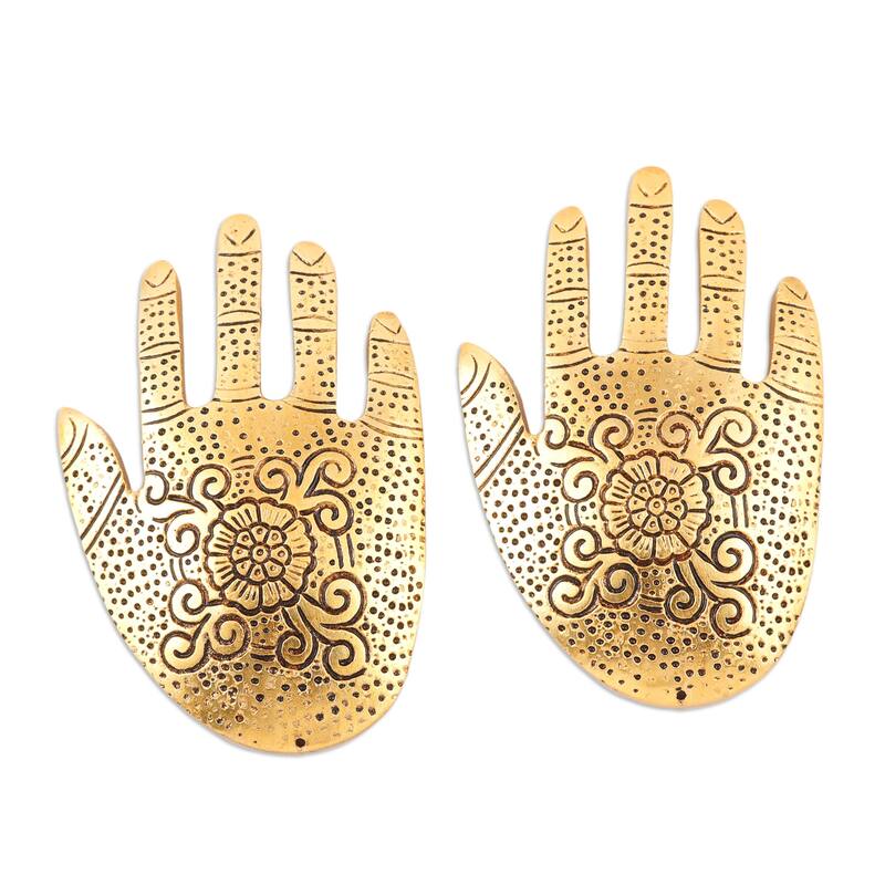 Novica Handmade Golden Hamsa Aluminum Incense Holders (Pair)