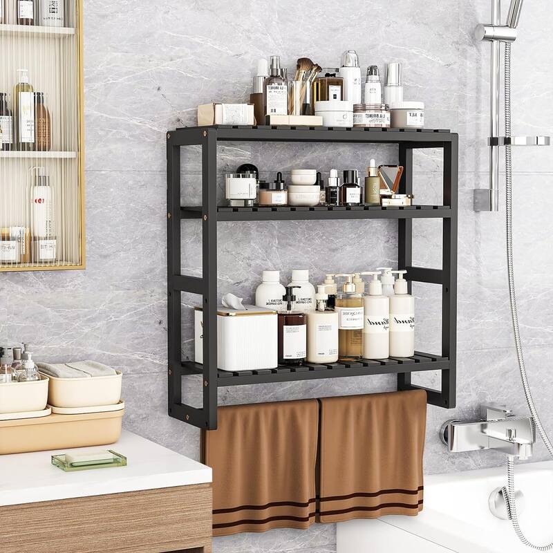 Bamboo Floating Shelves Bathroom Storage 3-Tier