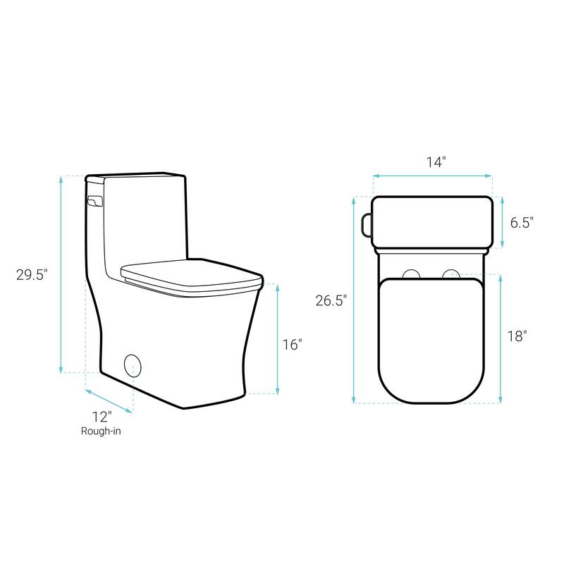 Concorde One-Piece 12" Rough-In 1.28 Gpf Left-Hand Flush Square Toilet In Glossy Black