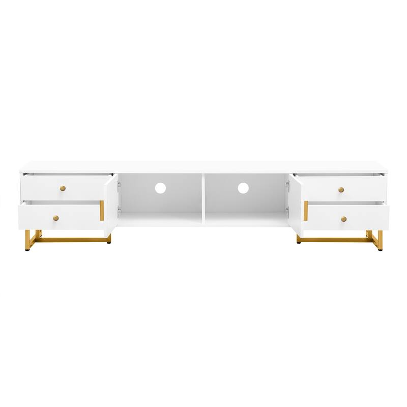 Modern TV Stand TV Console Table for 65+ Inch TV, T-shaped Metal Frame Media Cabinet Entertainment Center for Living Room