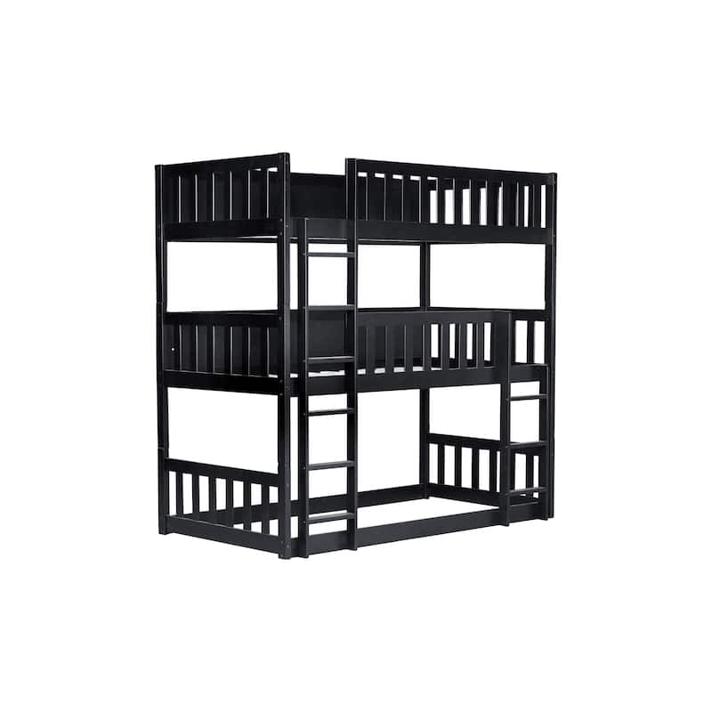 Triple Twin Bunk Bed with Dual Ladders & Guardrails (200lb Capacity per Level)