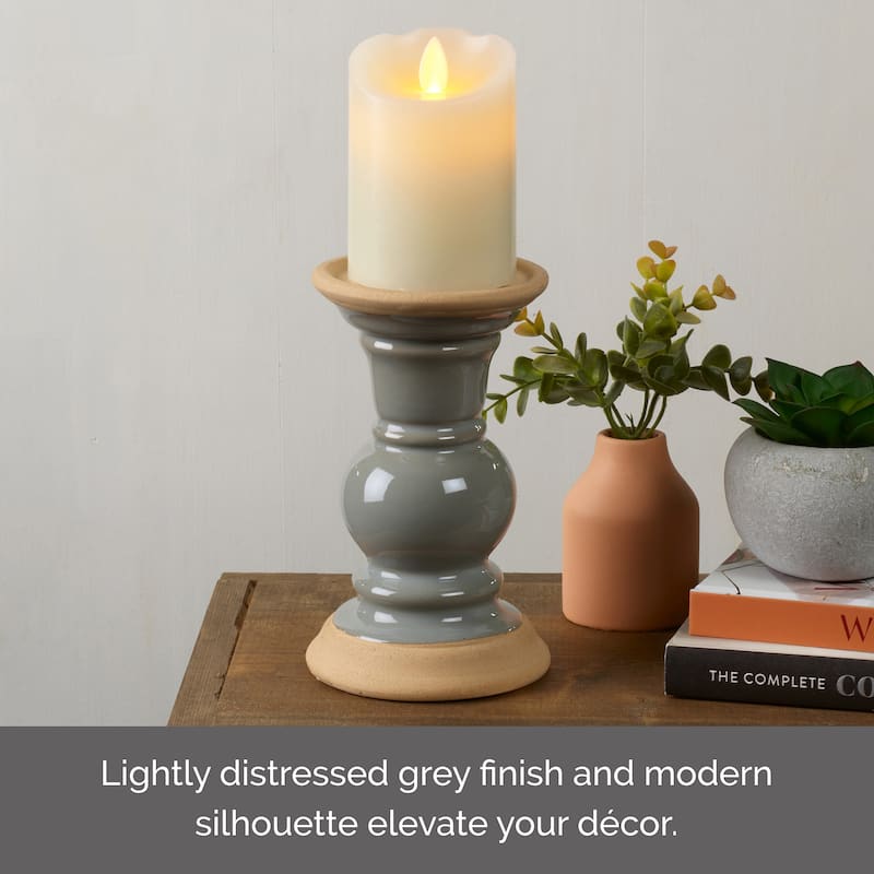 Elements Gray Ceramic Ring Candle, 7 Inch